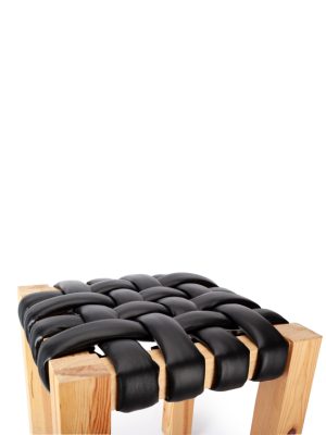 banqueta madera con trenzado acolchado